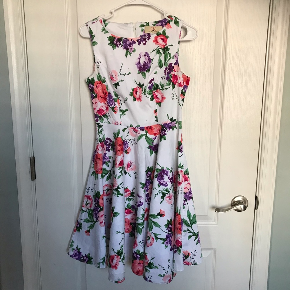 Grace Karin White Floral Dress Small S - Picture 5 of 8